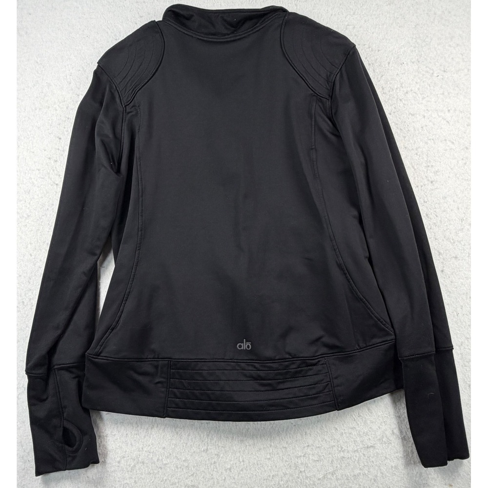 Alo Yoga Black Moto Full Zip Jacket L Thumbholes Quilted Athletic Y2K 2010 - Picture 8 of 10